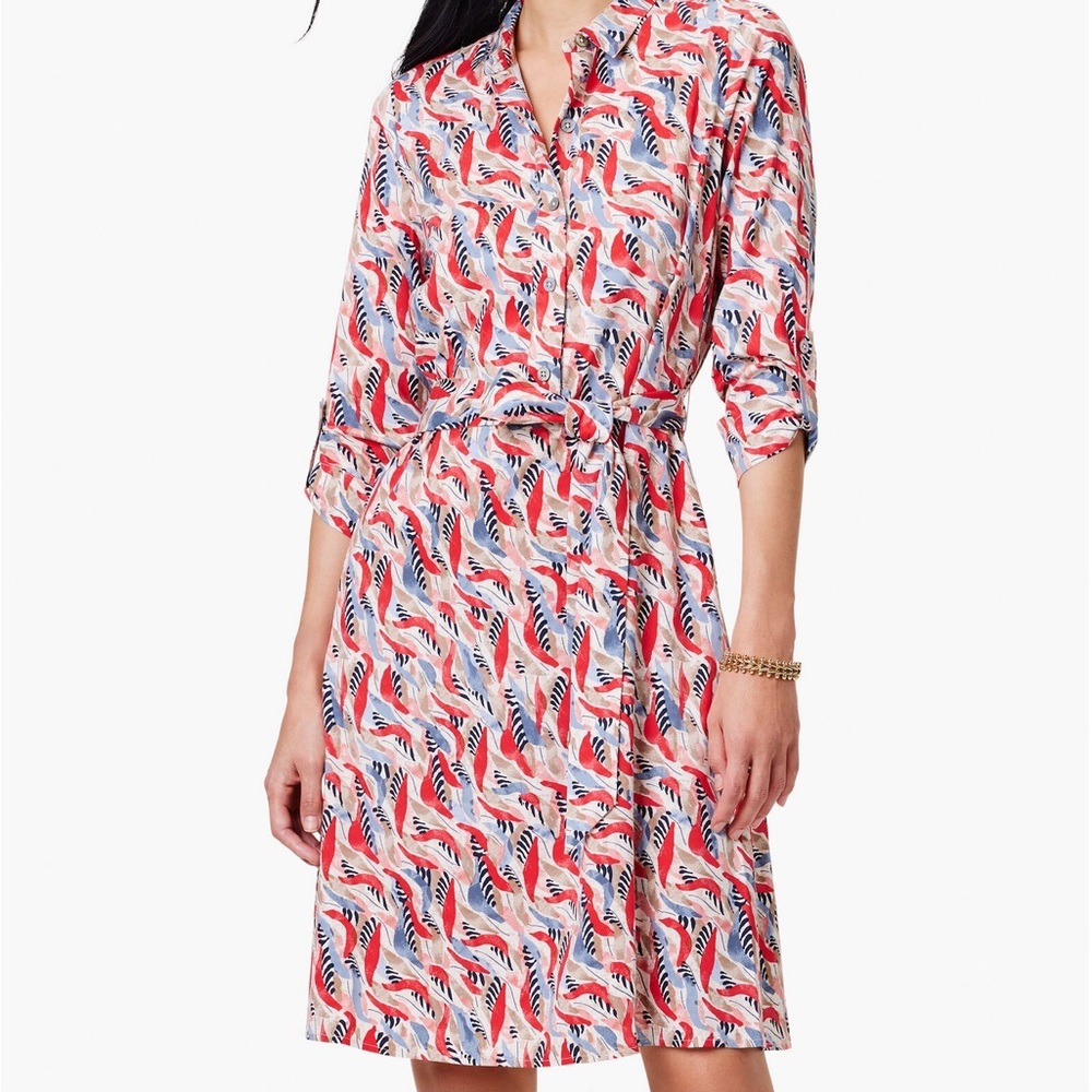 NIC + ZOE Coral Waves Live In Belted Shirt Dress Multicolor with Pockets XL NWT